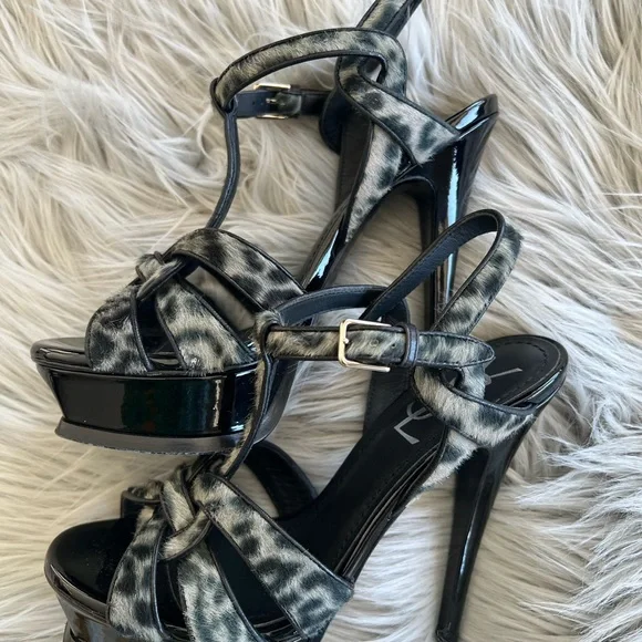 YSL Tribute Platform heels sz 35.5 Black/ faux fur Authentic - Picture 6 of 13